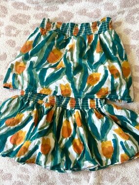 Floral Print Two-Piece Skirt Set in Teal & Mustard